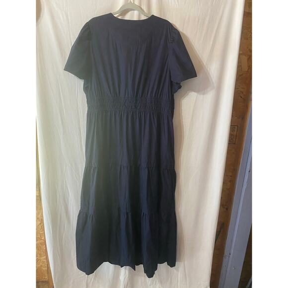 Quince 100% Organic Cotton Poplin Tiered Maxi Dress Navy Blue 3X - Picture 8 of 9